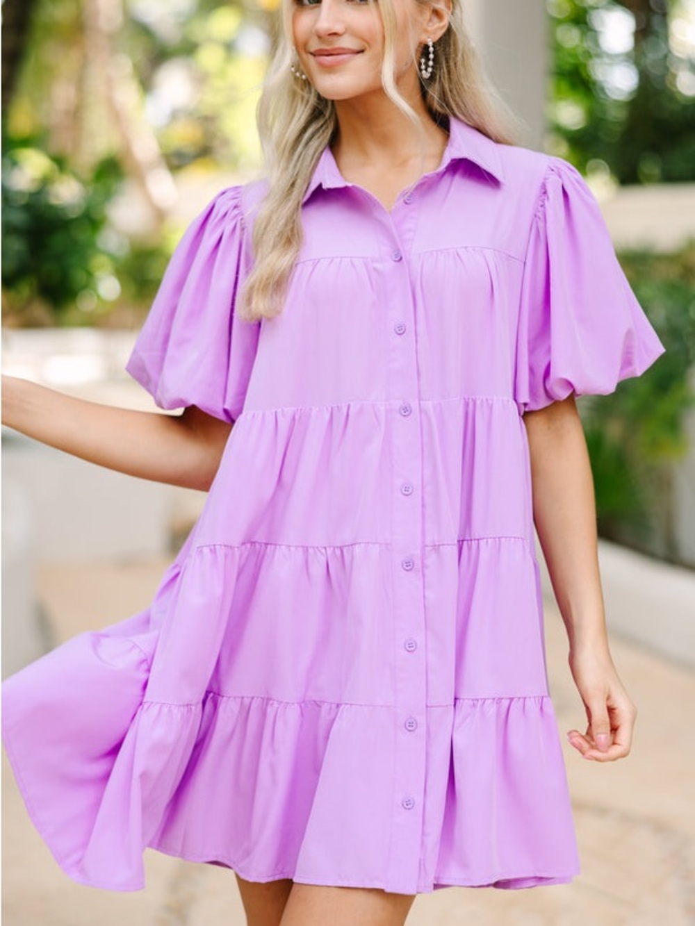Spring Summer Wedding Guest Dress Babydoll Puff-Sleeve Lavender Tiered NWT Med